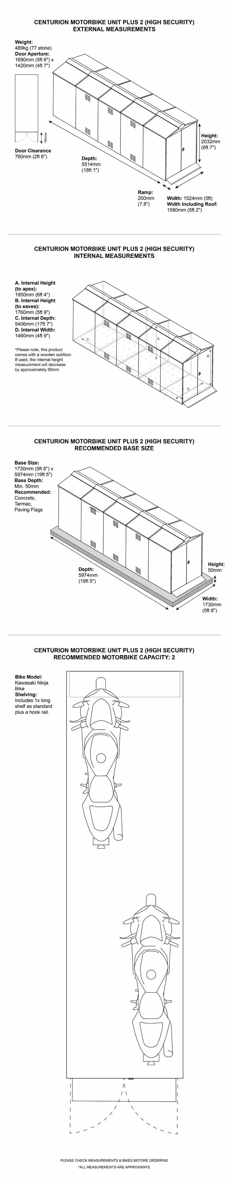 Motorcycle Storage Shed 5ft 2in x 18ft 1in Dimensions