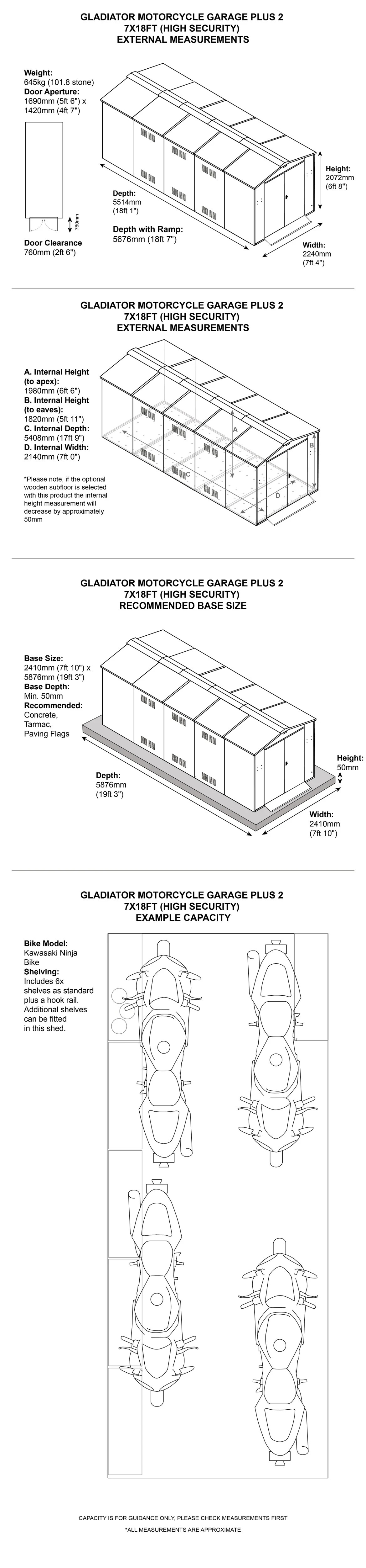 GLAD7 Motorcycle Storage Shed Dimensions