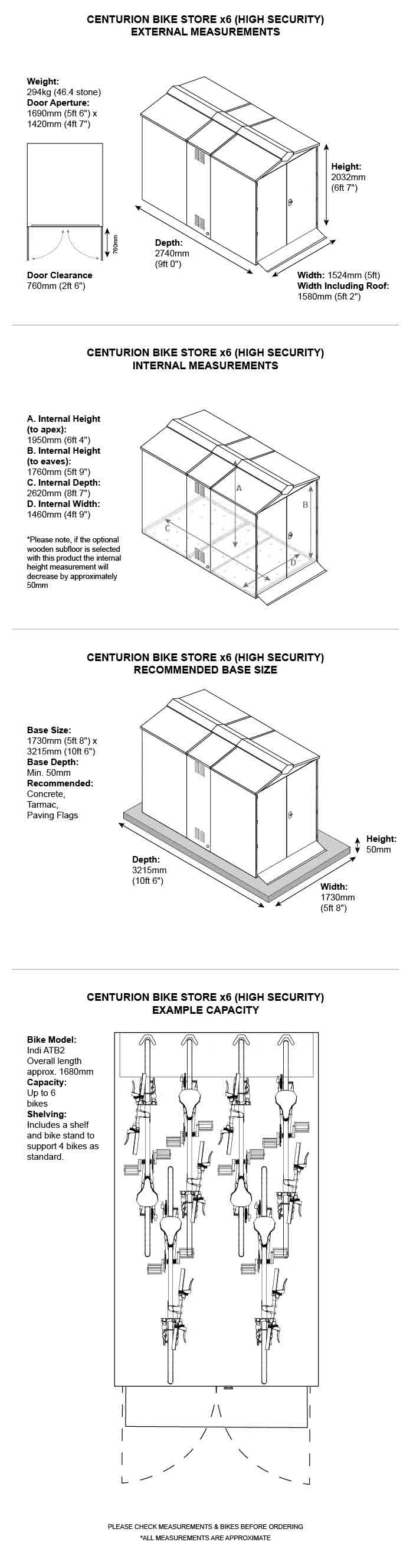 Asgard Centurion Bike Storage x 6 Dimensions