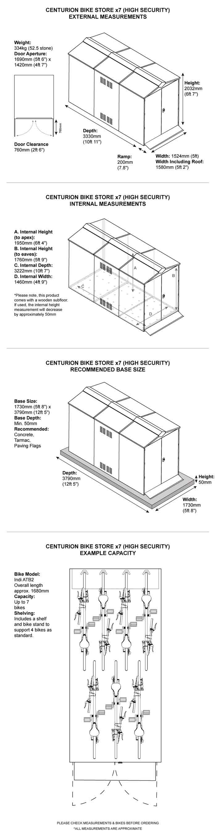 Asgard Centurion Bike Storage x 7 Dimensions