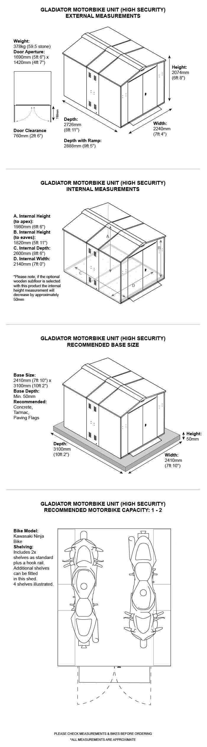 MB7 - Gladiator Motorcycle Storage Shed 7 x 9 Dimensions