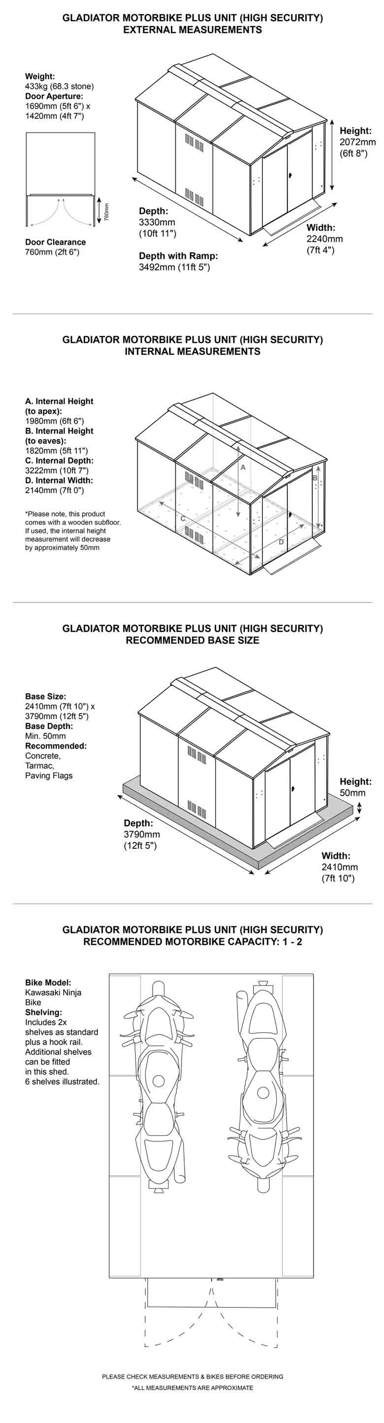 MB9 - Gladiator Motorcycle Storage Shed 7 x 11 Dimensions