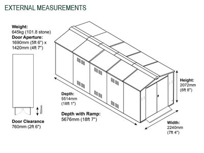 Gardien School Pack 2 (7ft x 11ft) external dimensions