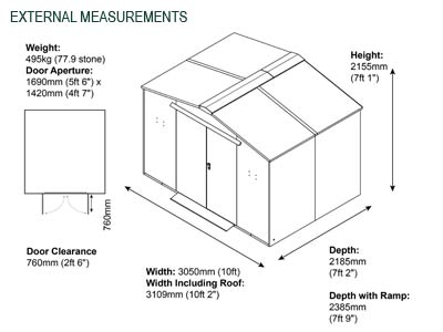 Gardien School Pack 3 (10ft x 7ft) external dimensions