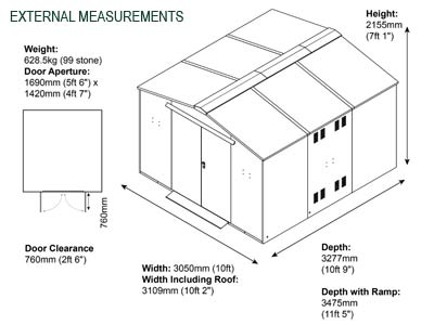 Gardien School Pack 4 (10ft x 11ft) external dimensions