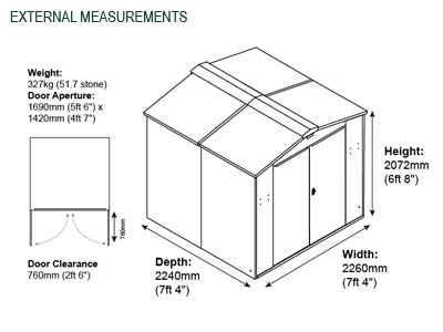 Gardien School Pack 6 (7ft x 7ft) external dimensions